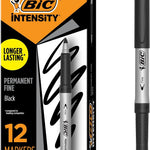 BIC Intensity Retractable Permanent Markers, Fine Bullet Tip, Black, 12-Count Pack, Permanent Markers for Teachers and Office Supplies