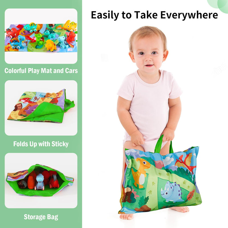Dinosaur Car Toys for 1 Year Old Boy Gifts with Playmat/Storage Bag | 9 PCS Vehicles for Baby Boy Gifts,1 Year Old Toys for Toddler Boy Toys 1-2,1st Birthday Gift for Infant 12 18 Months