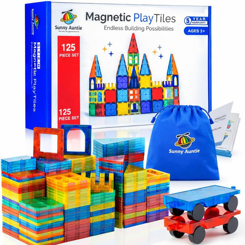 125PCS XL Magnetic Tiles Set with Storage Bag - Magnetic Building Tiles for Kids Ages 3-8, STEM Magnet Construction Toy