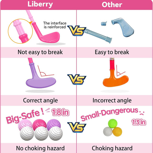 Liberry Toddler Golf Clubs Set Toy for 1 2 3 4 Years Old Girls Boys, Pink | Upgraded Kids Golf Cart, Shoulder Strap Design, Indoor and Outdoor Sports Game, Birthday Gifts for Baby
