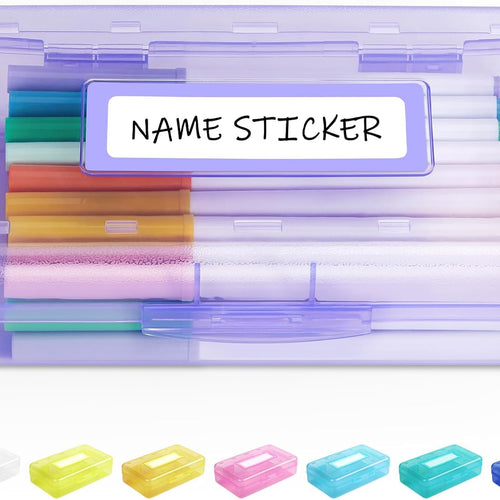 Sooez Pencil Box with Personalized Sticker, Large Hard Pencil Case Organizer, Clear Plastic Crayon Box for Girls and Boys, Colored Marker Organizer, Small Plastic Containers/Bins with Lids, Art Supply