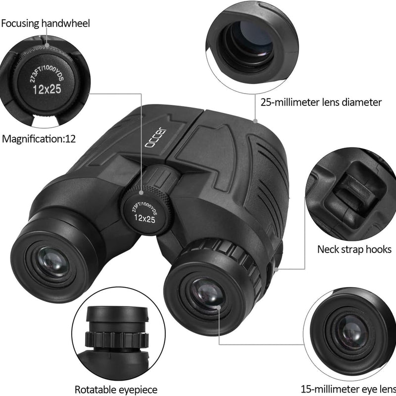 Occer 12x25 Compact Waterproof Binoculars for Adults and Kids