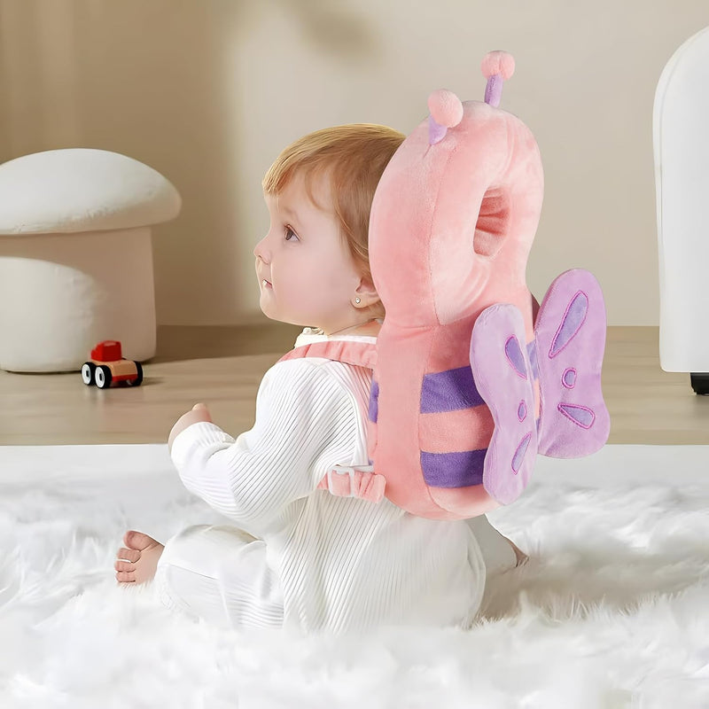 PandaEar Baby Head Protection Backpack, Toddler Walking Head Protector | Adjustable Head Protector Pad Safety Cushion, Head & Back Protection for Babies Learning to Walk, Pink Butterfly Design