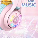 iClever Cat Ear Kids Bluetooth Headphones: Safe Volume, 50-Hour Playtime, LED Lights