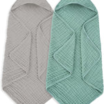 MIGIOL Muslin Baby Towels 100% Cotton ，Super Soft Muslin Baby Bath Towel - 32 x 32 Inches, Suitable for Newborn and Young Children up to 3 Years Old. (Light Blue & Dark Blue)