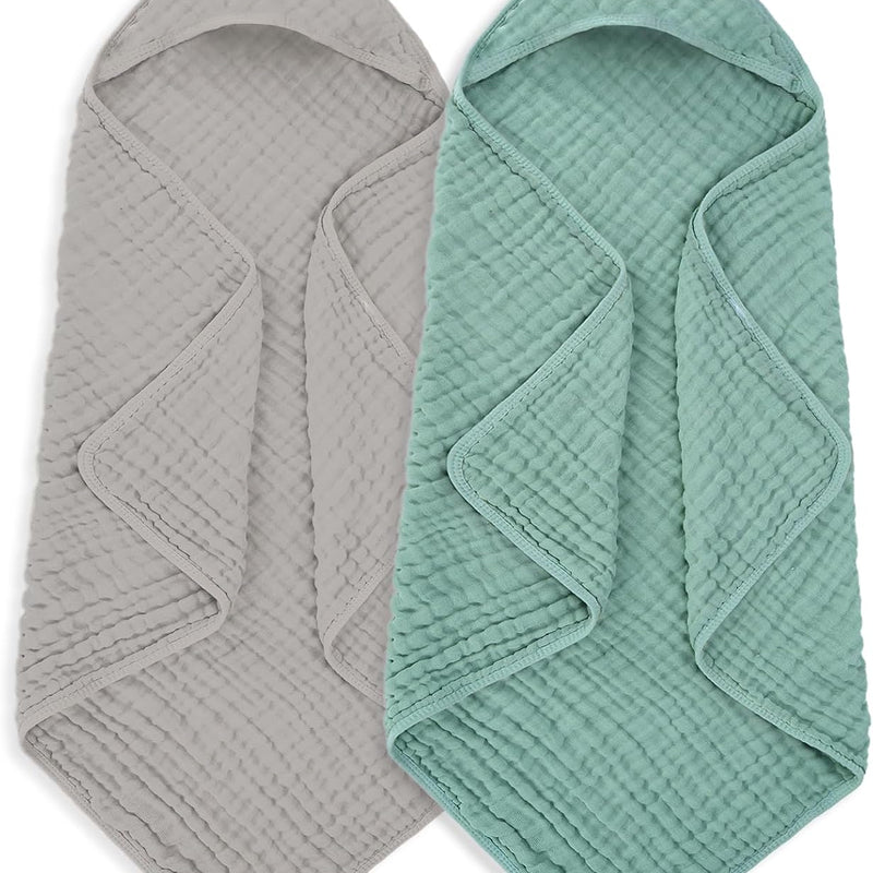 MIGIOL Muslin Baby Towels 100% Cotton ，Super Soft Muslin Baby Bath Towel - 32 x 32 Inches, Suitable for Newborn and Young Children up to 3 Years Old. (Light Blue & Dark Blue)