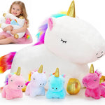 kmuysl unicorn mommy plush toys for girls ages 0-8, soft fabric, 4 baby unicorns, gift box