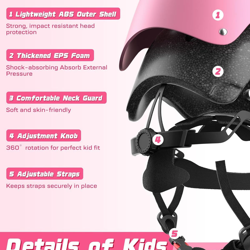 Adjustable Kids Bike Helmet Set for Ages 2-14, Multi-Sports Safety Gear with Knee and Elbow Pads