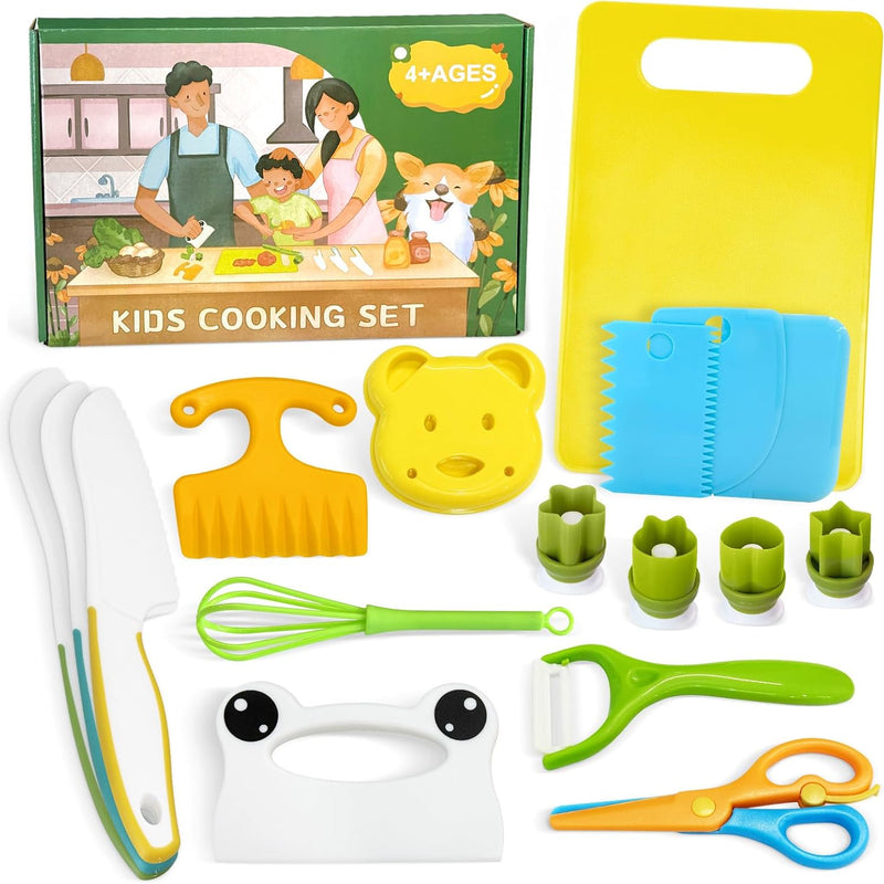13 Pcs Kids Knife Set for Real Cooking Safe Kitchen Tools for Ages 4+ | Montessori Kitchen Toys Christmas Birthday Gifts for Boys and Girls (A)