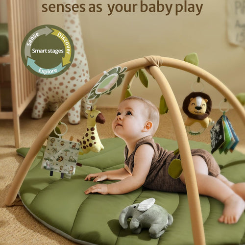 Blissful Diary Baby Play Gym & Activity Mat, Oversize Leaf Shaped Baby Play Mat w 6 Detachable Toys, Tummy Time Mat Promote Motor Skills & Sensory Development Mat, Newborn Infant Baby Essentials Gift