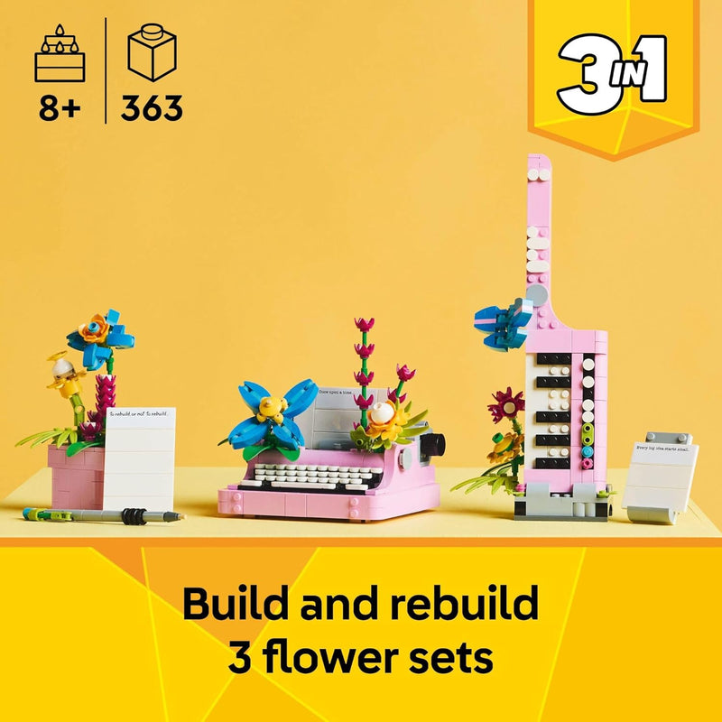 LEGO Creator 3 in 1 Typewriter with Flowers - Building Toy with 3 Building Options