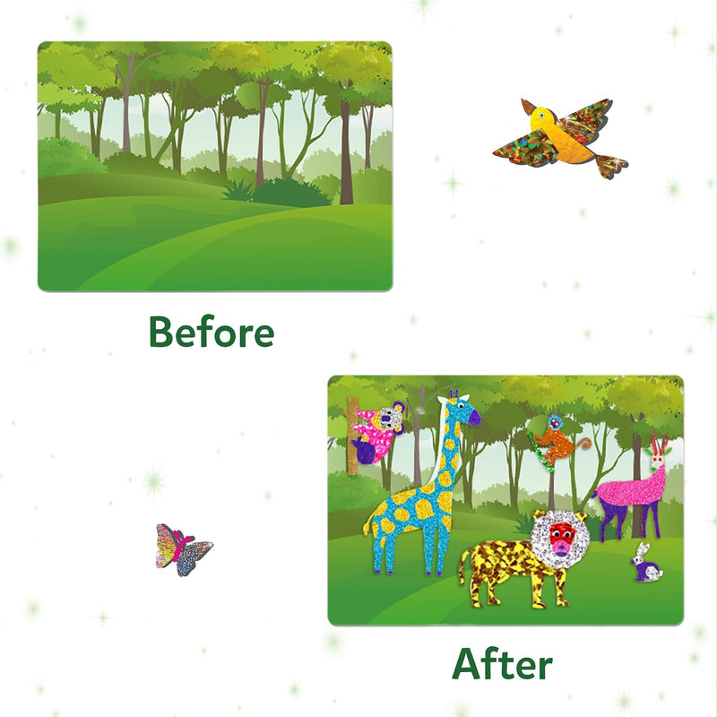 Skillmatics Foil Fun Animals, Foil Art & Craft Kit, Gift for Boys & Girls | Travel Toys, Sticker Activity Kit, Fine Motor Skills, DIY Mess-Free Art, Screen-Free, Gifts for Kids Ages 4, 5, 6, 7, 8, 9