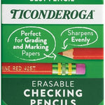 Ticonderoga Erasable Checking Wood-Cased Pencils, Pre-Sharpened, Red, 12 Count