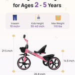 Krido Toddler Tricycle for 2-5 Year Olds - Pink Bike for 24 Month to 4 Year Old Girls and Boys