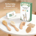 5 Piece Baby Hair Brush Set, Wooden Baby Brush and Comb Set with Natural Soft Goat Hair Bristles, Cradle Cap Brush, Baby Essentials Grooming Kit for Boy Girl