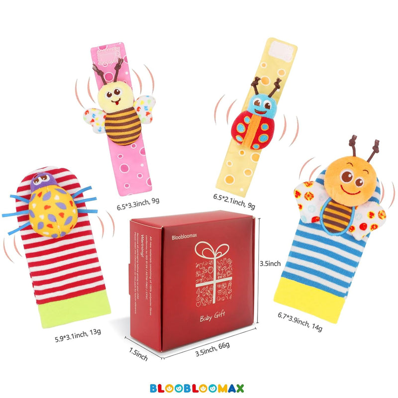 Bloobloomax Wrist Rattle Socks and Foot Finder Set for Baby Boys and Girls 0-36 Months