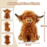 Highland Cow Stuffed Animal Toy, Adorable Highland Cow Plush, Scottish Cow Plush Toy, Farm Animal Cattle Plush Decor Gifts for Kids Baby Girls Boys (Brown Cow)