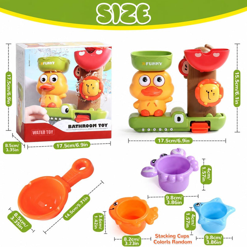 Toddler Bath Toys for Kids Ages 1-3 Waterfall Bathtub Toys for Toddlers 2-4 | with 3 Stacking Cups No Mold Baby Bath Toys Interactive Duck Water Shower Toys for Boys Girls Gifts with Strong Suction Cups