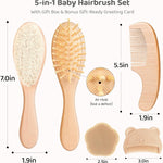 5 Piece Baby Hair Brush Set, Wooden Baby Brush and Comb Set with Natural Soft Goat Hair Bristles, Cradle Cap Brush, Baby Essentials Grooming Kit for Boy Girl