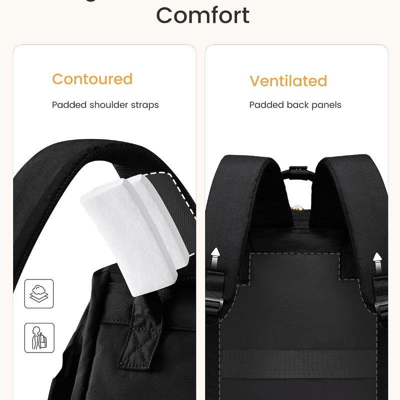 LOVEVOOK Laptop Backpack for Women with Giant Tumbler Holder Pocket,15.6 inch Waterproof Travel Backpack Purse Computer Laptop Bag,Professional Work College Nurse Teacher Backpack Casual Daypack,Black