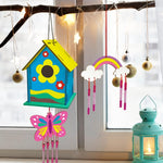 4 Pack DIY Bird House Wind Chime Kit for Crafts for Kids Ages 4-8 | Build and Paint Birdhouses Wooden Arts Kits Easter Basket Stuffers Gifts for Girls Kids Boys Toddlers Ages 3-5 4-6 6-8 8-12