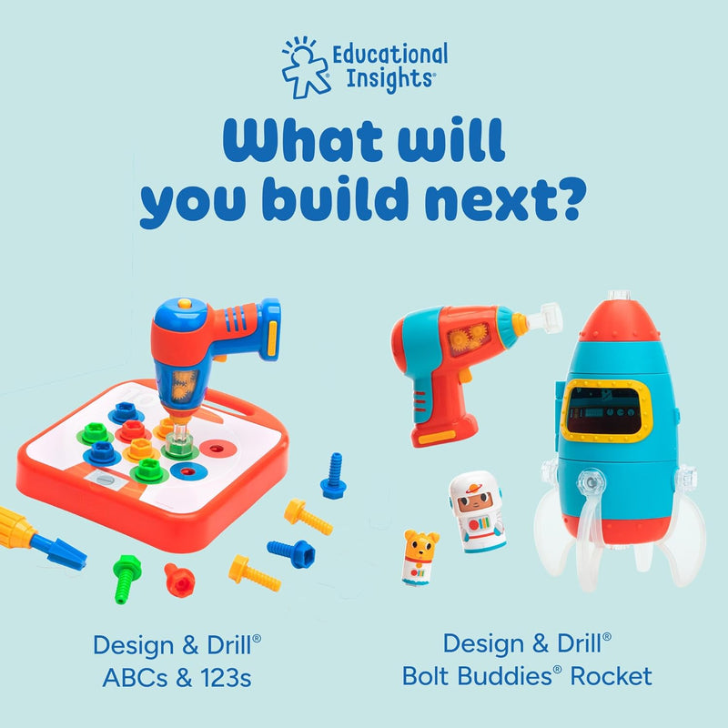 Educational Insights Design & Drill Bolt-It Bucket - Construction Toys & Toddler Tools, Kids Tool Set with Real Electric Drill Toy, Take Apart STEM Set, Building Kits and Gifts for Ages 3+