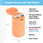THERMOS FUNTAINER 16 Ounce Stainless Steel Vacuum Insulated Food Jar with Folding Spoon, Neon Orange