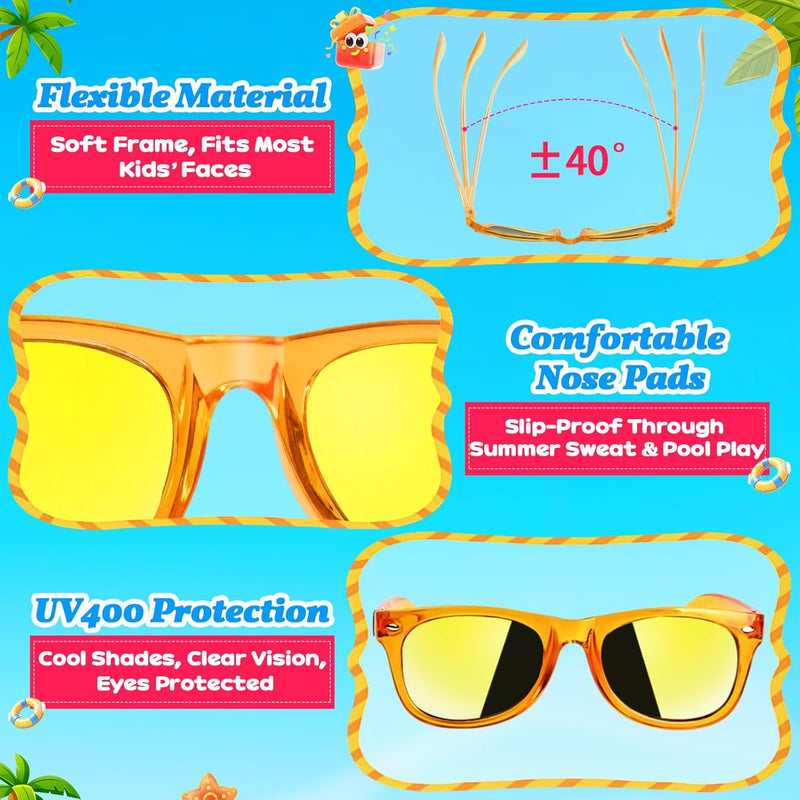 16 Pack Kids Sunglasses Bluk Party Favors - Goodie Bags Stuffers for Children Age 3-8,Boy Girl Neon Glasses with UV400 Protection,Birthday Classroom Graduation Gift,Pool Beach Party Supplies - nylytek