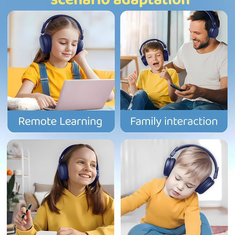 awatrue Kids Over-Ear Bluetooth Headphones, 85dBA Safe Volume, Navy Blue | Built-in Microphone, Bluetooth 5.4, Foldable, 50H Playtime, USB-C Charging