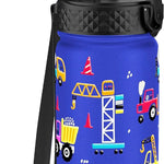 GOPPUS Kids Water Bottle (Straw Lid) - 14 Oz Stainless Steel Travel Bottle, Double Wall Vacuum Leak Proof Kids Cup for School Boys Girls,Space dinosaur
