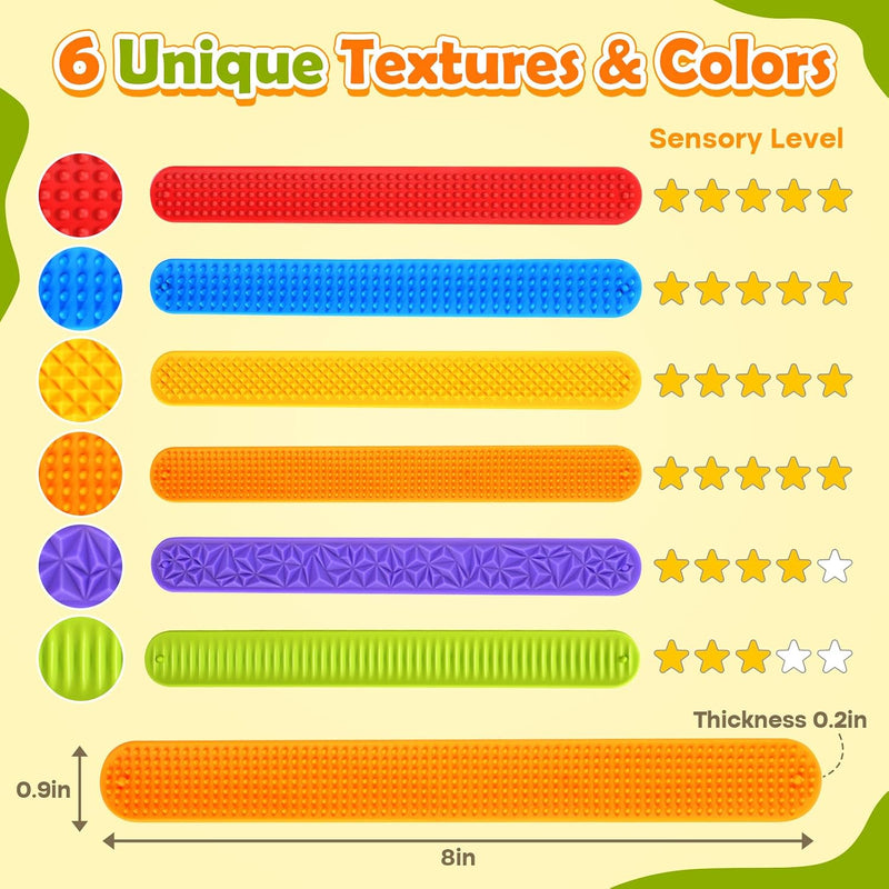 Sensory Fidget Toys for Kids: Textured Silicone Slap Bracelets 6 Pack, Stress Relief Fidgets for Autism ADHD, Wearable Sensory Toys for Adults Office Desk, Calm Down Travel Airplane Toys