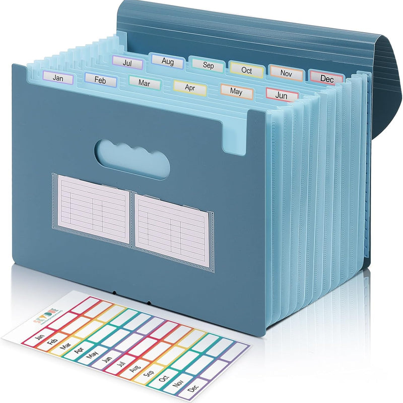 SKYDUE Accordion File Organizer, Expanding File Folder with 13 Pockets, Portable Document Paper Bill Receipt Organizer, Home School Office Supplies, Letter A4 Size Haze Blue
