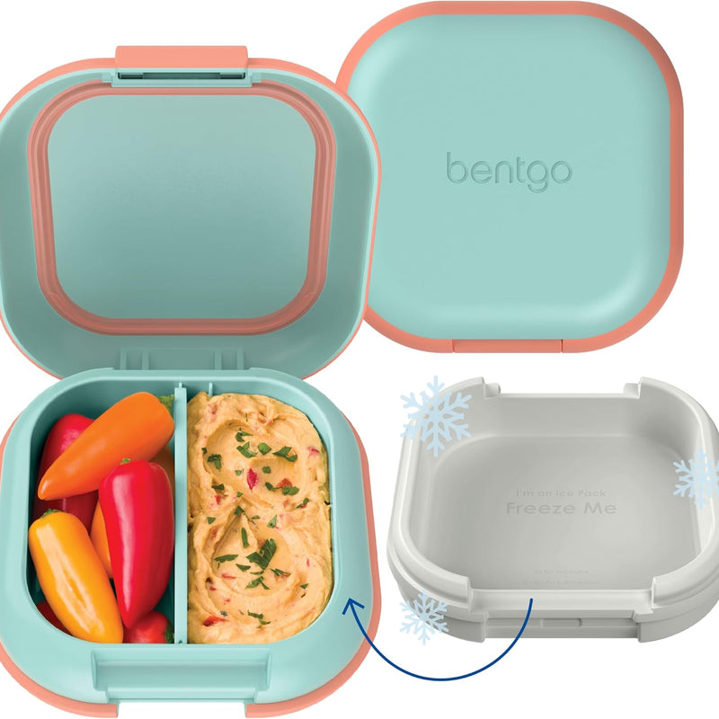 Bentgo Chill Mini Leak-Proof Lunch Box – Built-In Ice Pack Keeps Food Cold, 2.7-Cup Capacity for Snacks or Sandwich, 3 or 4 Compartments, PFAS & BPA-Free, Ideal for Adults & Kids 3+ (Seaside Papaya)