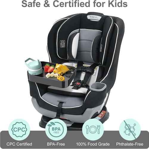Car Seat Snack Tray for Toddlers - 3 Inch Cup Holder Fits Most Sippy Cups & Straw Bottles with Dip Well, Mess-Free Square Kids Travel Tray Road Trip Essentials, Black