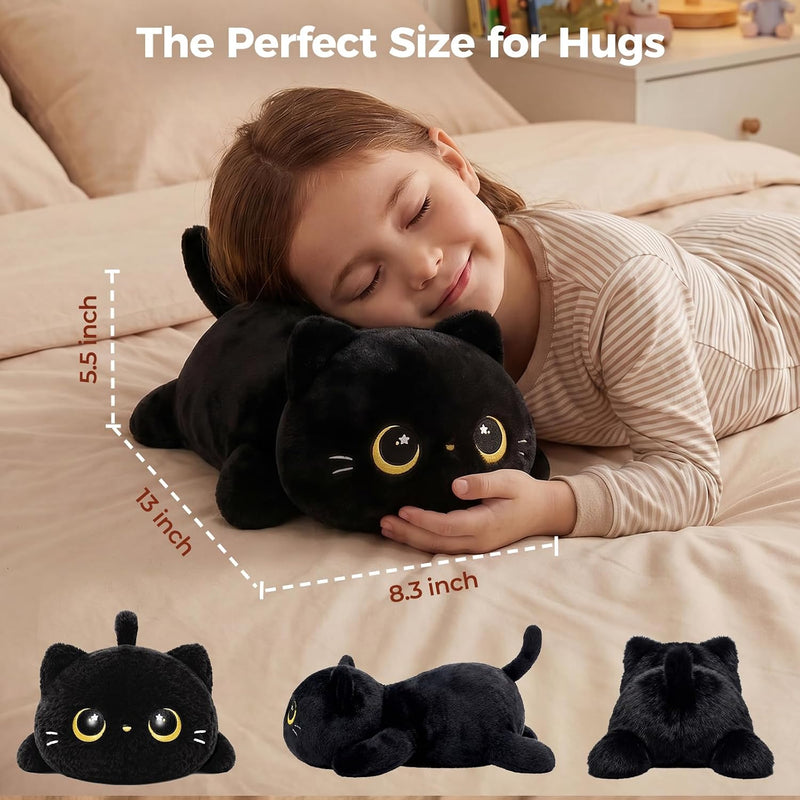 Mewaii Cute Black Cat Plush Pillow, Kawaii Plushies Black Cat Stuffed Animals, Squishy Plushies, Cuddle Plush Pillow for Kids & Girls (13 Inch)