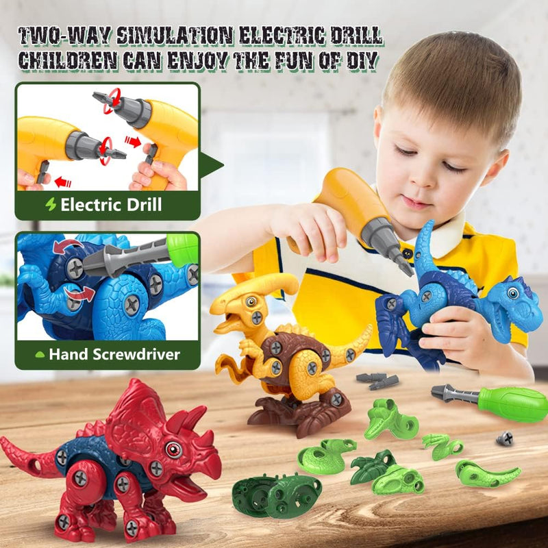 Blue, Red, Yellow, Green Dinosaur Building Kit for Kids, STEM Educational Construction Toy, Ages 3-7
