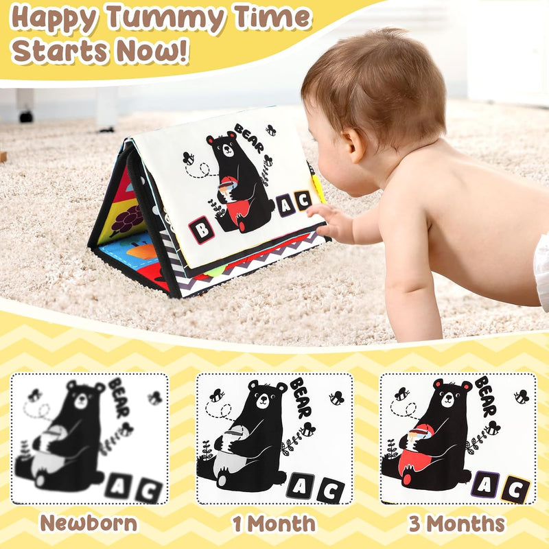 URMYWO Tummy Time Mirror Toys, High Contrast Baby Toys for Newborn | Visual Stimulation Black and White Baby Toys, Sensory Crinkle Book Toy for Infant 0-3-6-12 Months, Boy Girl Shower Gifts