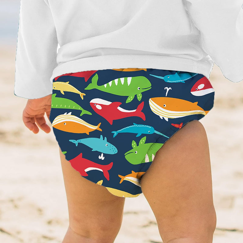 green sprouts baby boys Pull-up Reusable Absorbent Swimsuit and Toddler Swim Diaper, Navy Whale League, 3T US