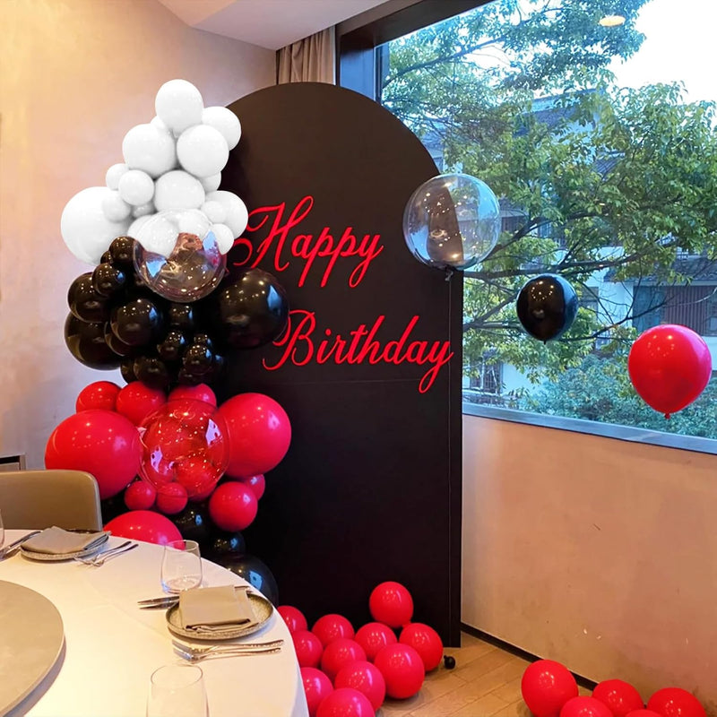 12 inch Matte Black Red and White Latex Balloons 100-Pack for Birthday Party Decorations