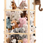 Stuffed Animal Storage Zoo Tower,56In Wooden Large Stuffed Animal Holder Organizer with Wheels,Stuffy Plushies Storage with Elastic Band&Mesh Bottom,Toy Storage Organizers for Playroom Bedroom Nursery
