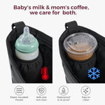Momcozy Slim Stroller Organizer with 2 Insulated Cup Holders | Non-Slip Silicone Straps with Detachable Mini Pouch, Dense-Weave Parent Console, Fits UPPAbaby, Doona, Graco and More