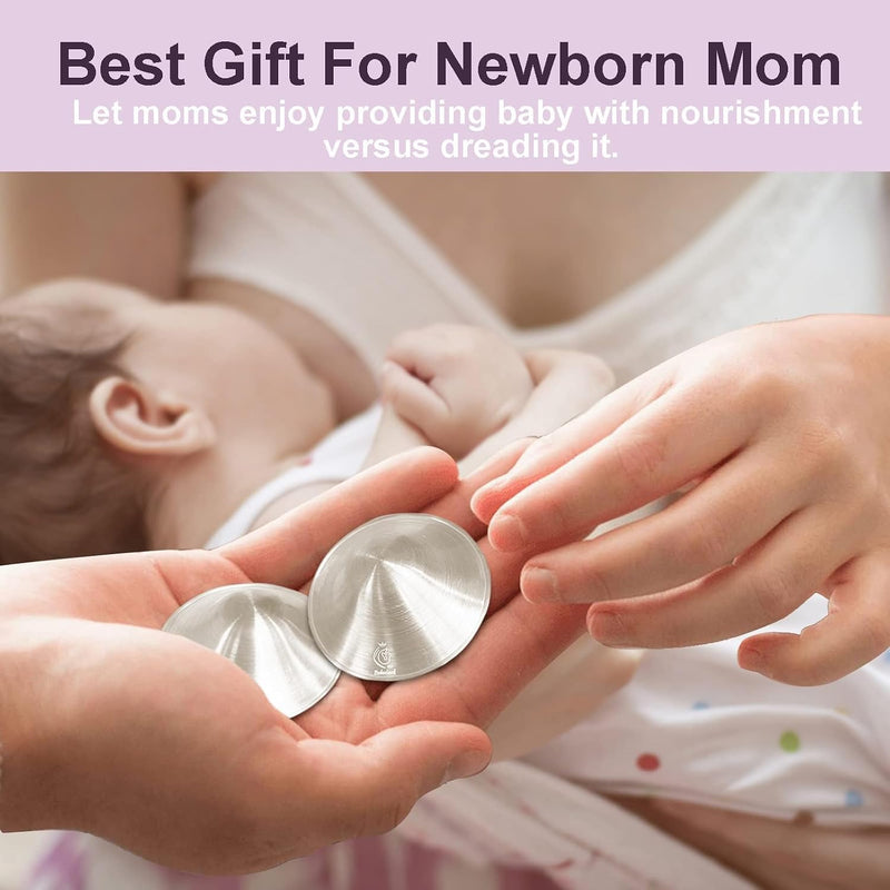 Boboduck The Original Silver Nursing Cups - Nipple Shields for Nursing Newborn, Newborn Breastfeeding Must Haves for Soothe and Protect Your Nursing Nipples - 925 Silver (Regular Size)