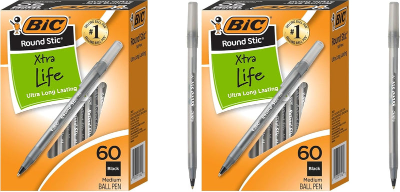 BIC Round Stic Xtra Life Ballpoint Pen with 1.0 mm Medium Point and Consistent Ink Flow, 60-Count in Blue Ink