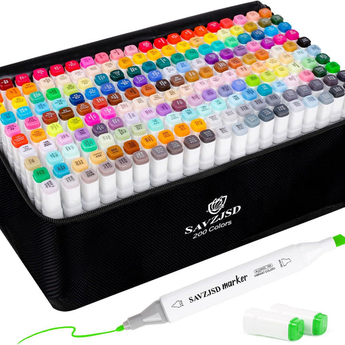 SAVZJSD Alcohol Markers, 200 Colors Alcohol Markers Set, Dual Tip Markers for Adults, Artists in Coloring, Sketching & Drawing (Fine & Broad)