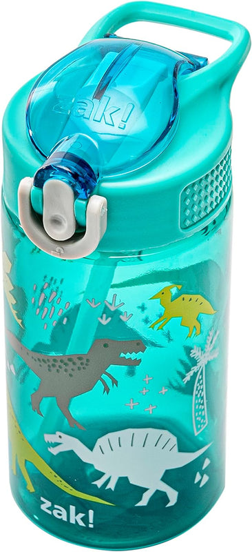 Zak Designs Dinosaur 16oz Leak-Proof Straw Kids Water Bottle, Plastic