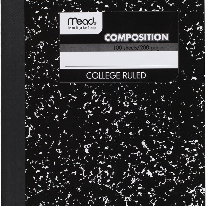 Mead Composition Notebook, 3 Pack, College Ruled Paper, 7-1/2" x 9-3/4", 100 Sheets per Comp Book, Black Marble (38111)