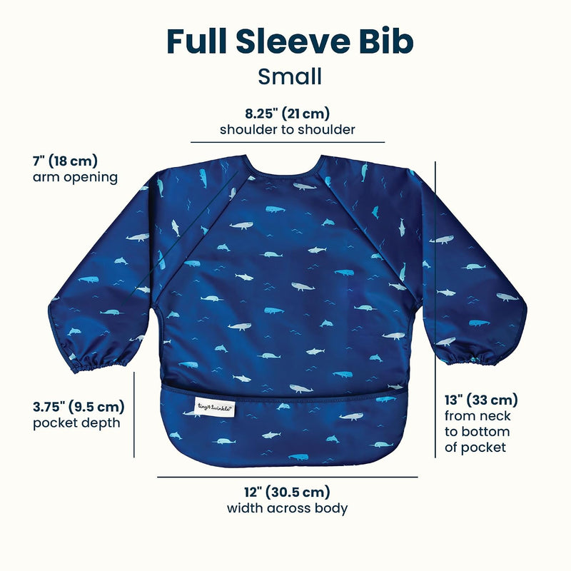 Tiny Twinkle Long Sleeve Bib for Babies & Toddlers | Waterproof Smock Bib for Eating | Machine Washable & Mess-Proof Feeding Essentials | Newborn Shower Gift (Ocean Life, 6–24M)