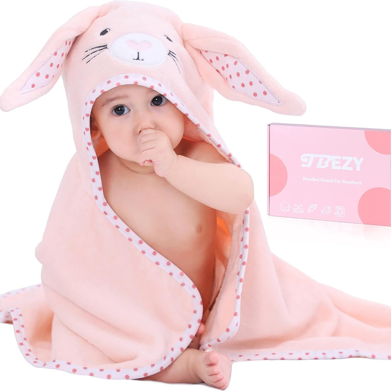 TBEZY Baby Hooded Towel with Unique Animal Design Ultra Soft Thick Cotton Bath Towel for Newborn (Bunny)