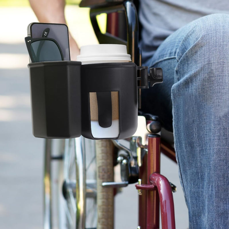 Universal Stroller Cup Holder with Phone Holder for Walker Wheelchair | 360° Rotatable Strong Clip, Big Storage Space, Also for Stroller, Bike (UM-SCH-B2505)