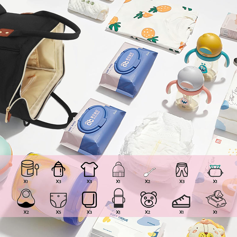 Diaper Bag Backpack Multifunction Maternity Nappy Baby Bag for Girls & Boys Large Capacity Travel Diaper Bags Dark Black